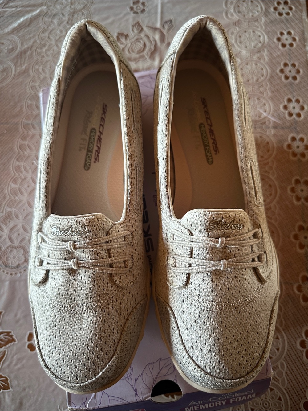 Skechers Relaxed fit Air-Cooled memory foam Stone color Slip-Ons NWT